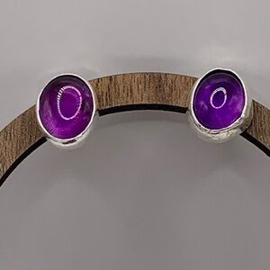 Genuine Amethyst and Sterling Silver Stud Earrings
